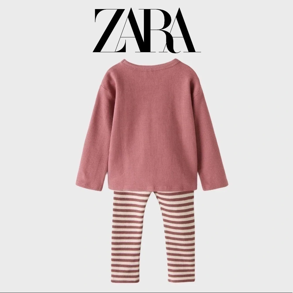 ZARA Striped Raspberry Leggings Set - Picture 1 of 3